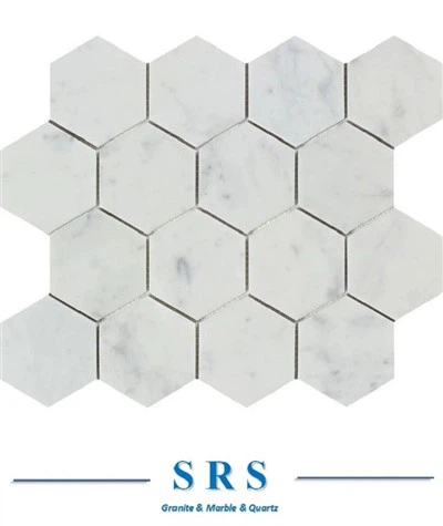 Mosaico di piastrelle esagonali per pavimento doccia in marmo bianco in pietra naturale