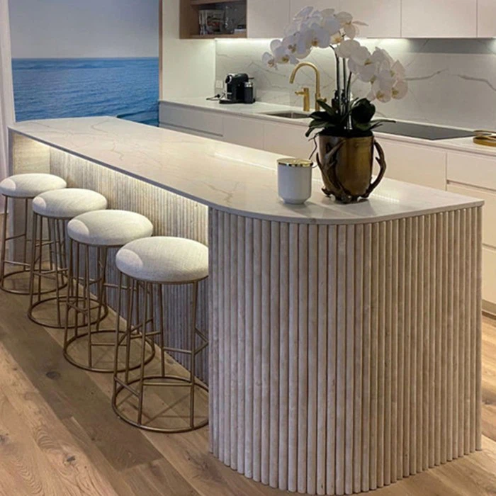 Interior design stone cladding wall backsplash kitchen tiles wall decoration fluting marble tile